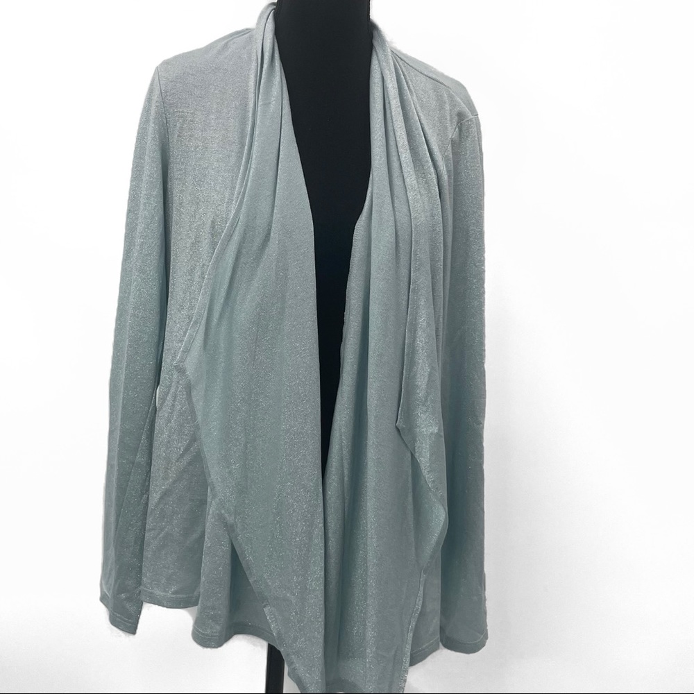 Susan Graver Sparkle Baby Blue Cardigan Women’s Lightweight Rhinestone Button Kn